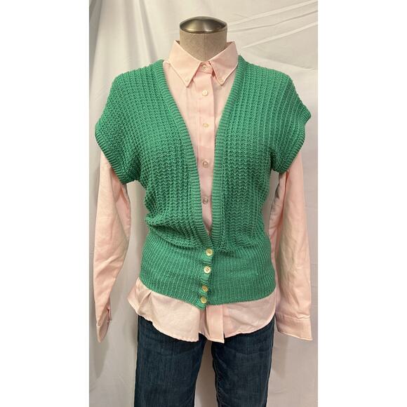 Vintage James Kenrob Green V-Neck Buttoned Sweater Vest - Size XS/S - Picture 10 of 11